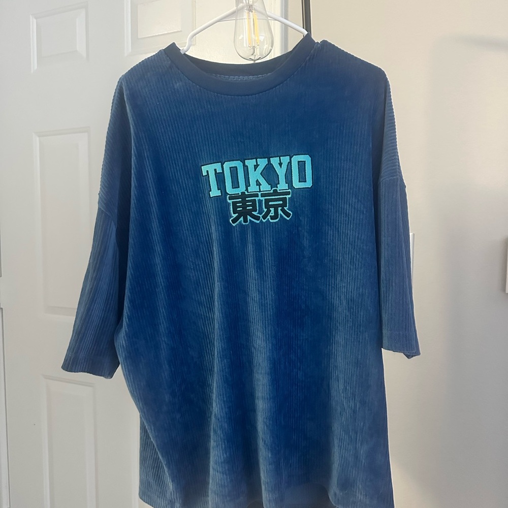ASOS Blue Tokyo Embroidered Short Sleeve Tee
